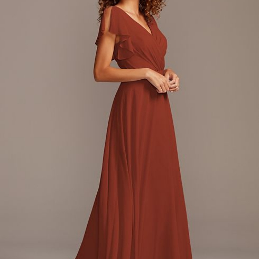 David's Bridal Flutter Sleeve Bridesmaids Dress Color Cinnamon Size 0